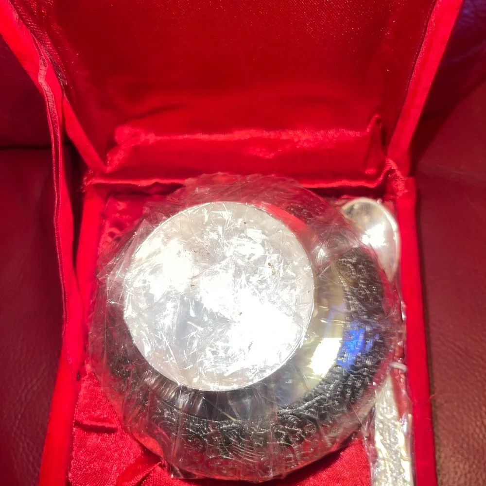 New silver bowl and spoon gift set